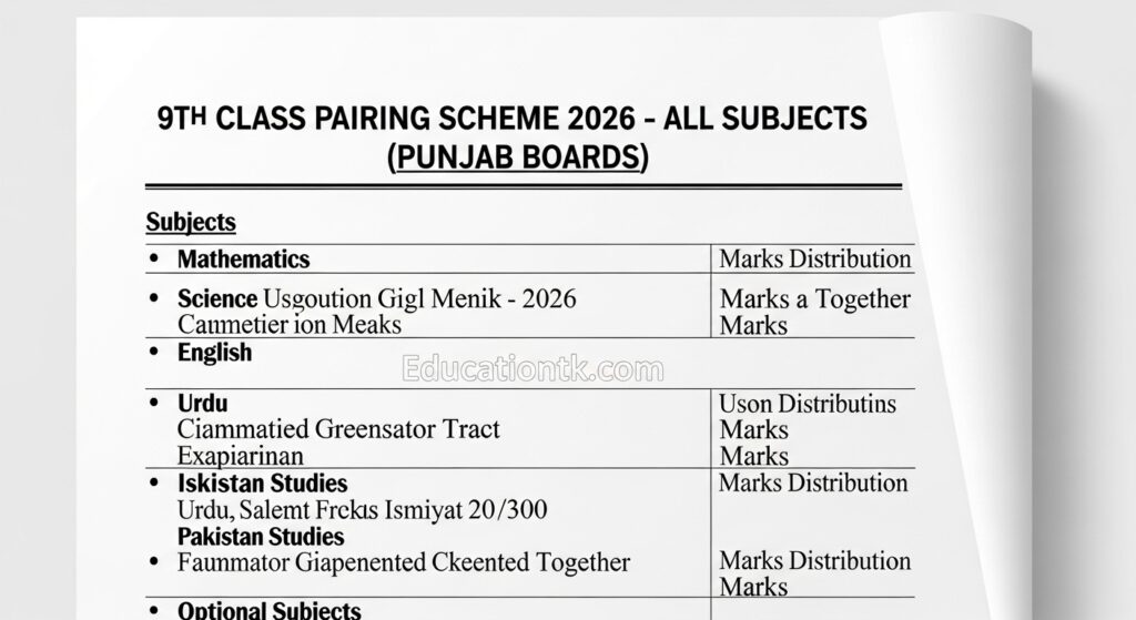9th Class Pairing Scheme 2026 - All Subjects (Punjab Boards)